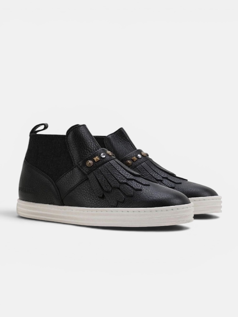 Hogan Black Leather Ankle Sneaker Boots Slip-on Studded with Fringes 37,5 US 7,5